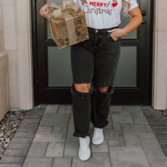 Abercrombie & Fitch NWT The 90s Baggy Low Rise Curve Love Black Distressed 18L - Picture 2 of 7